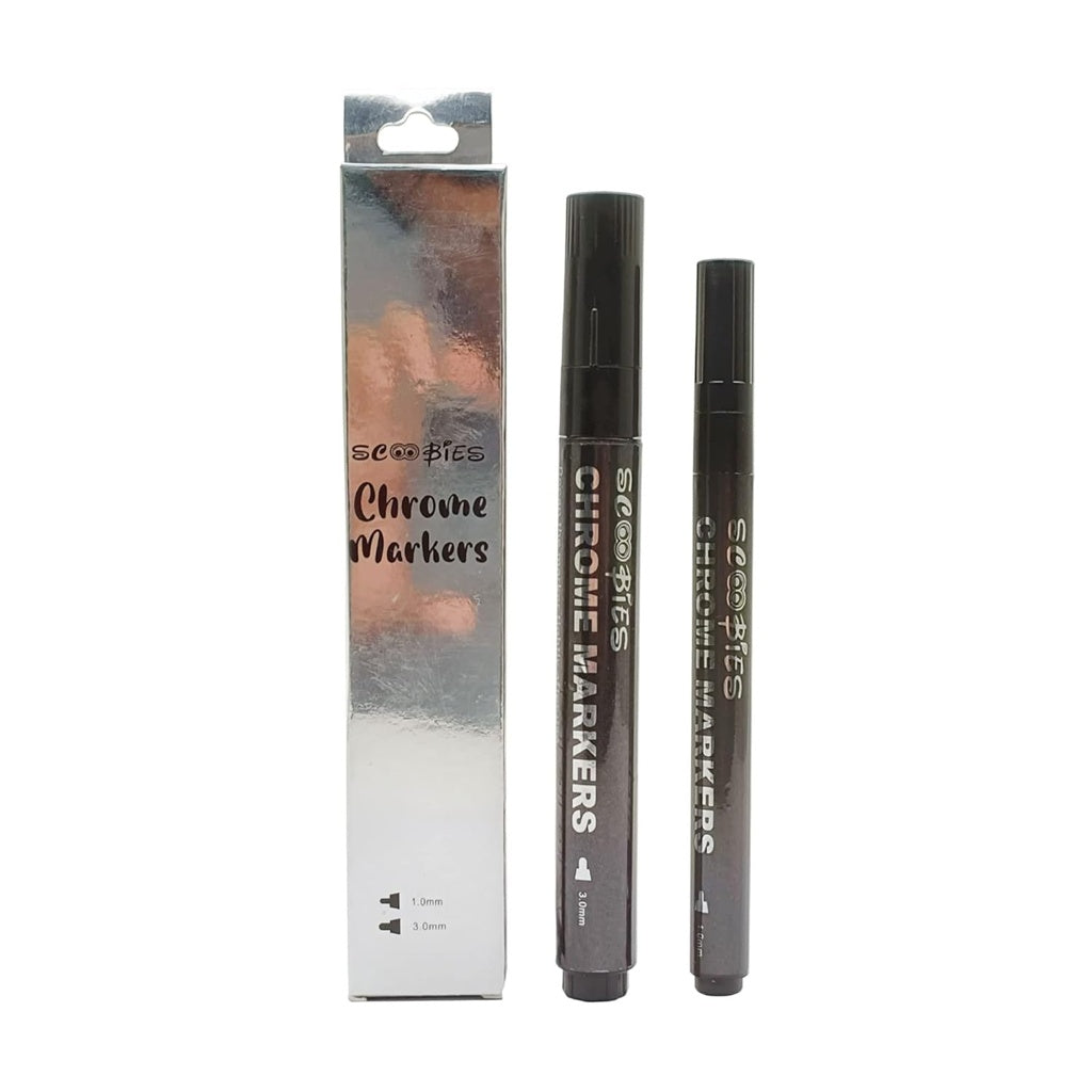Scoobies Chrome Silver Markers (Pack of 2) – Premium Metallic Paint Pens for DIY, Crafts & Multi-Surface Use