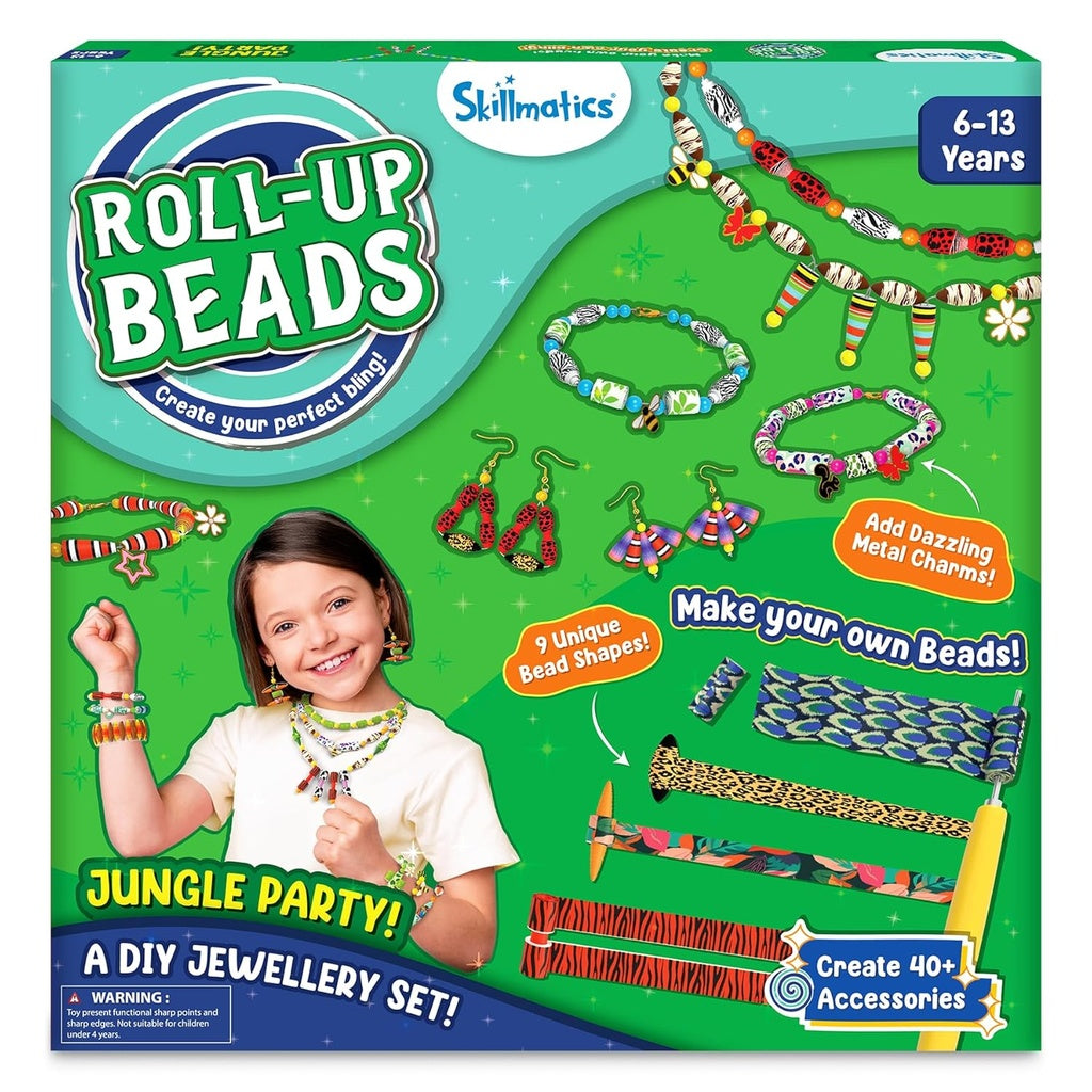 Skillmatics Roll-Up Beads Jungle Party DIY Jewellery Making Kit for Kids | Create 40+ Accessories | Make Your Own Beads, Bracelets, Necklaces & Earrings | Ages 6–13 Years