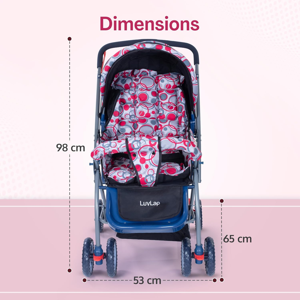 Premium Baby Stroller for Infants & Toddlers – Foldable Lightweight Pram with Safety Harness, Storage Basket & Canopy | Pink Bubble Print