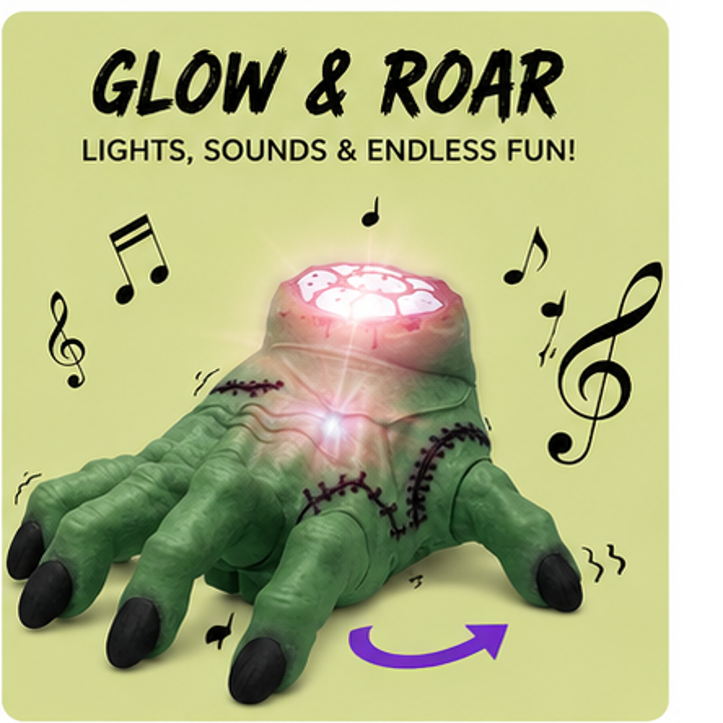 Remote Control Creepy Crawling Monster Hand Toy with LED Lights & Sound Effects for Kids