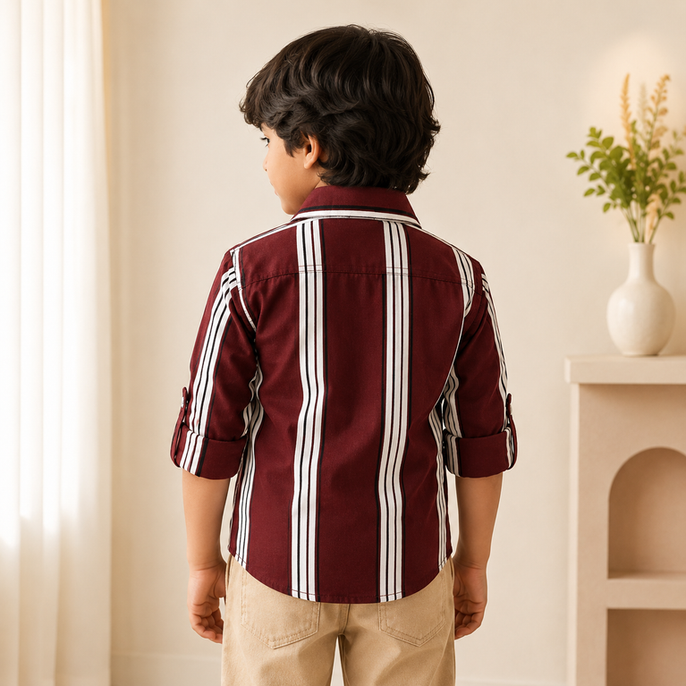Boys  Vertical Stripe Cotton Shirt – Full Sleeves Smart Casual Shirt for Kids