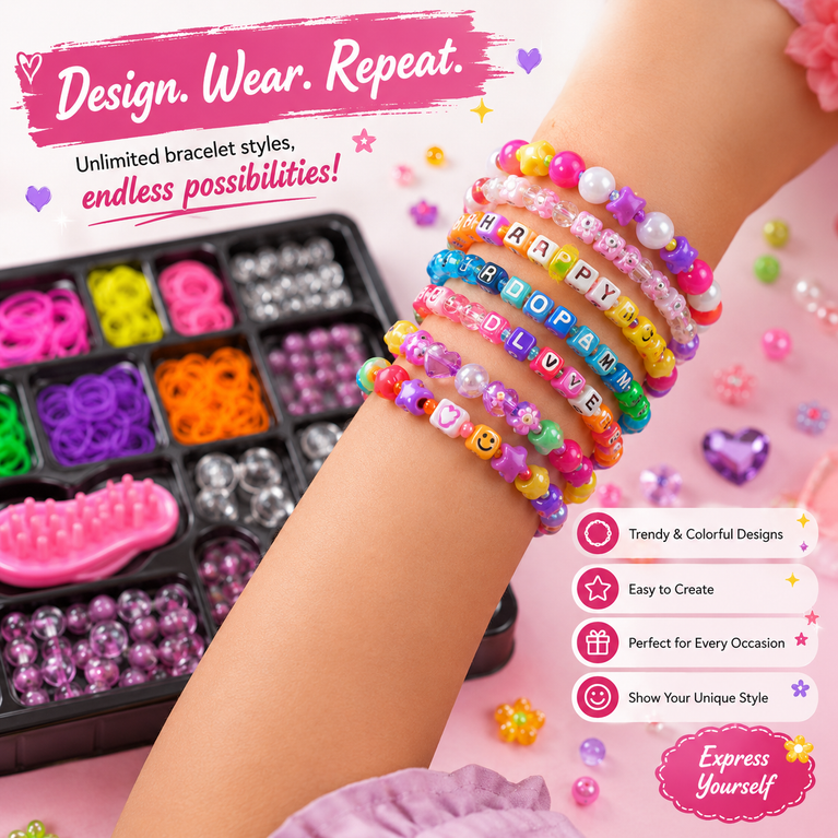 DIY Beads & Bracelet Making Kit for Kids | Fashion Bosse Jewelry Craft Set