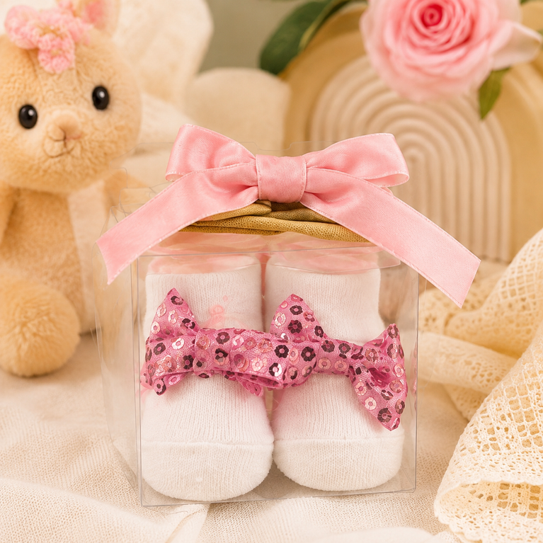 Baby Girls 6-Piece Headband & Sock Gift Set | 3 Headbands + 3 Pairs of Socks