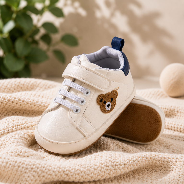 Tiny Steps Teddy Baby Sneakers – Soft Sole Velcro Walking Shoes for Infants & Toddlers