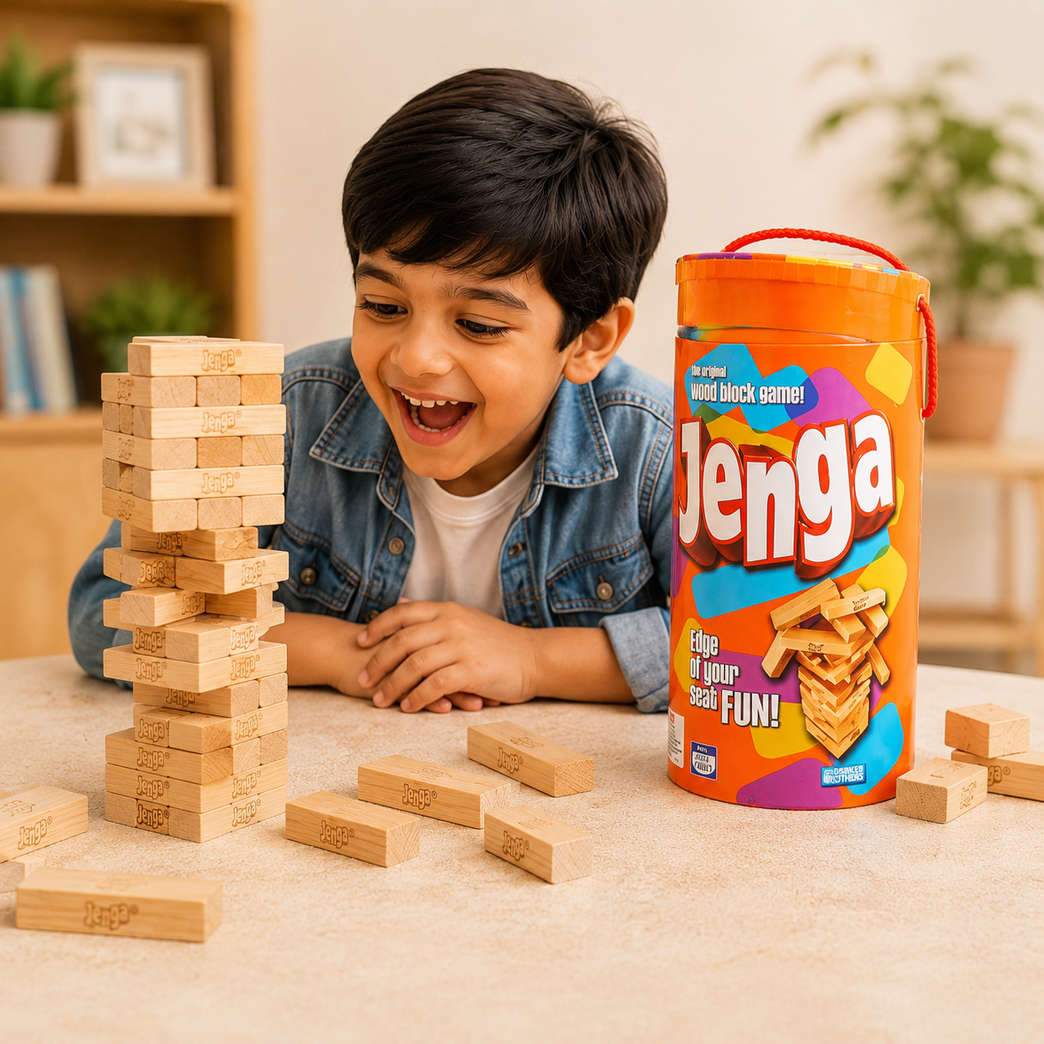 Wooden Tumbling Tower Block Game for Kids & Family | Classic Stacking & Balancing Game with Storage Bucket | Educational STEM Toy | 54 Wooden Blocks | Ages 6+