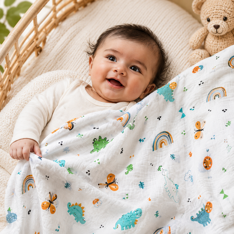 Muslin Cotton Baby Swaddle Wrap Blanket (Pack of 3) | Ultra Soft Breathable Newborn Receiving Blanket | Multi-Print Baby Swaddle Set