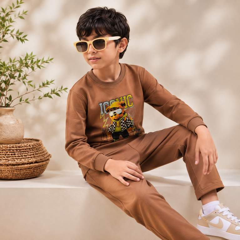 Cotton Lycra Co-Ord Clothing Set | Full Sleeve Graphic Sweatshirt & Jogger Pants | Soft Casual Winter Outfit for Boys