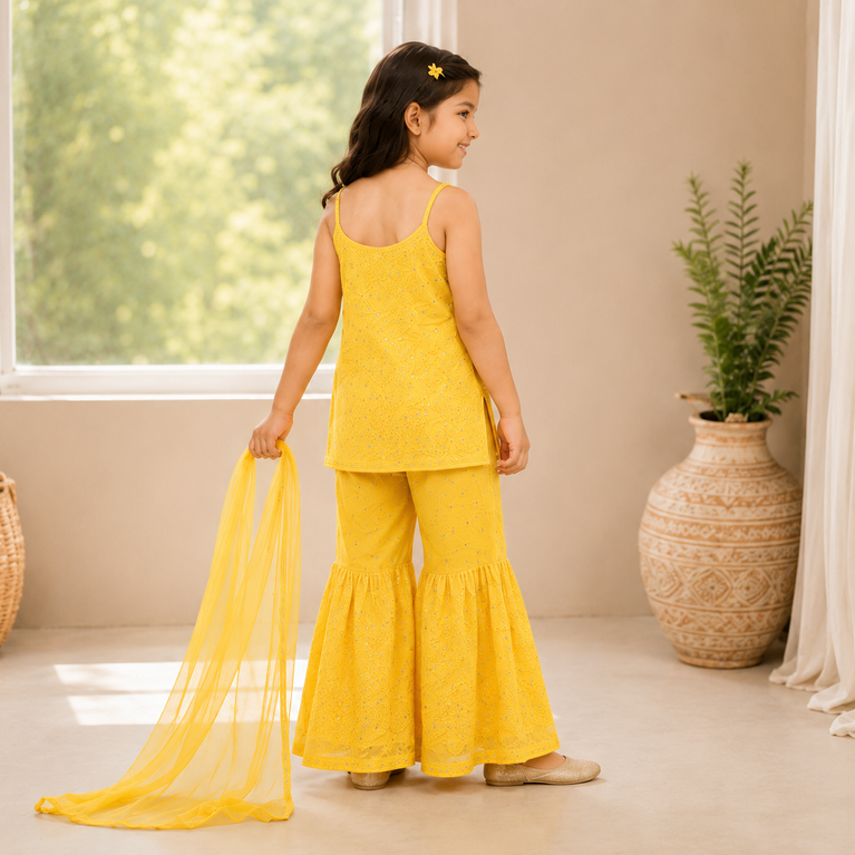 Embroidered Sharara Set with Soft Dupatta | Ethnic Party Wear | Festive Outfit for Kids