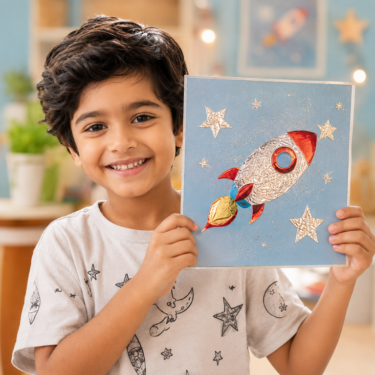 Space Foil Art Craft Kit for Kids | DIY Metallic Sticker Activity Set (6+ Years)