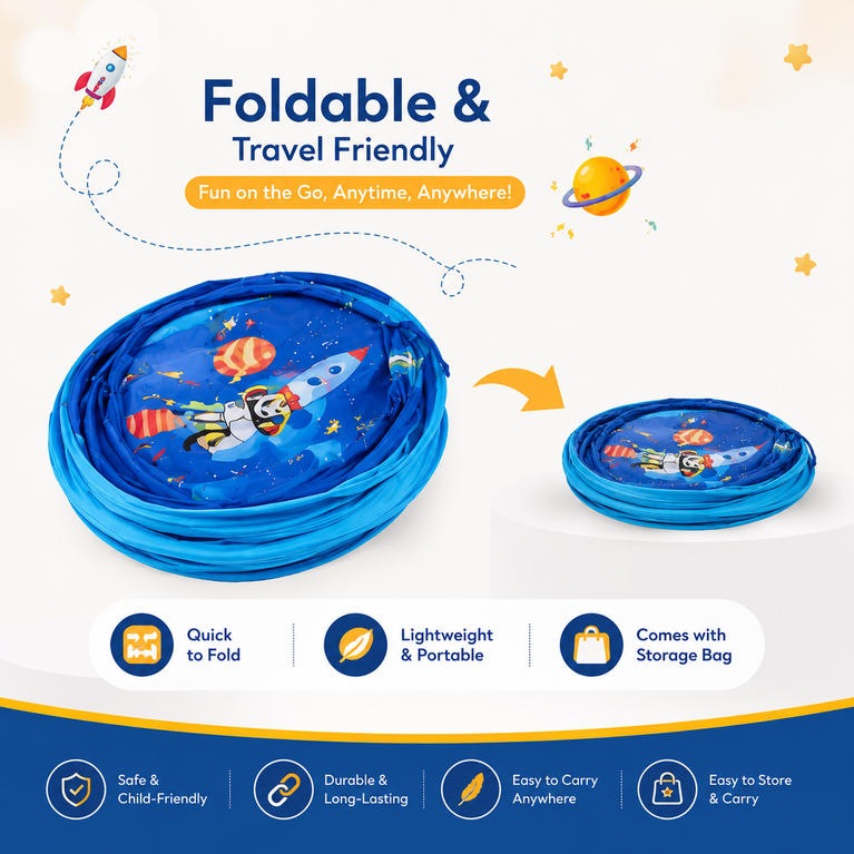 Kids Space Pop-Up Crawl Tunnel | Foldable Play Tunnel for Toddlers & Kids | Indoor & Outdoor Adventure Toy | 182.5 x 54 cm