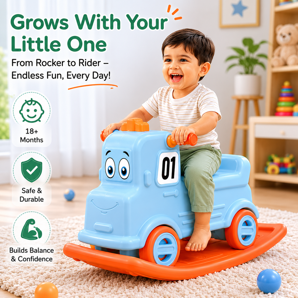 2-in-1 Rocking Ride-On Car for Toddlers – Convertible Baby Rider & Rocker Toy with Anti-Slip Base, Easy-Grip Handles and Smooth Wheels