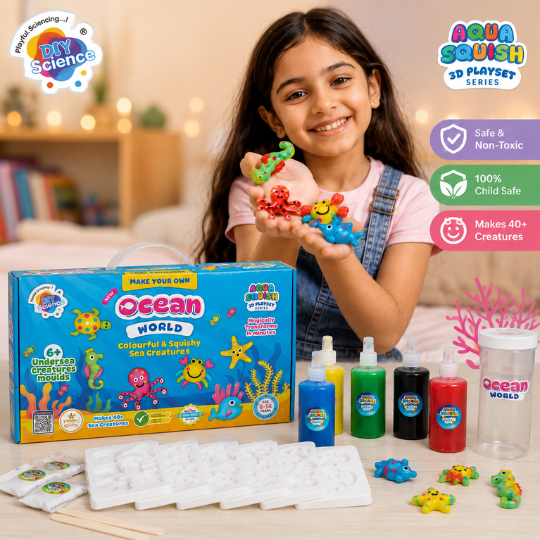 DIY Ocean World Aqua Squish Science Kit – Make Your Own Colourful & Squishy Sea Creatures STEM Activity Set for Kids