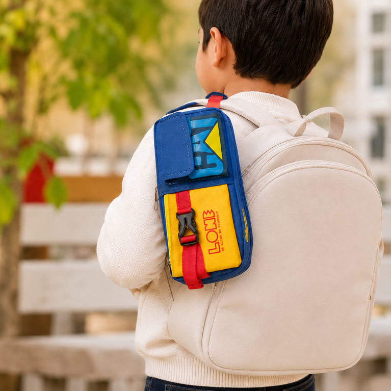 Multipurpose Pencil Pouch with Multiple Compartments & Zipper | Blue, Yellow & Red School Organiser