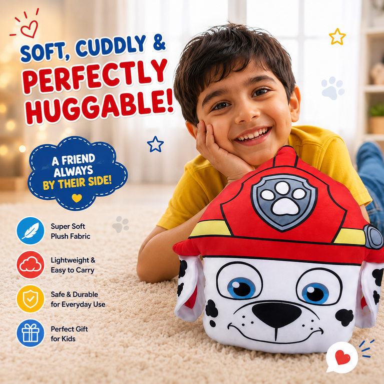 Kids Fire Rescue Puppy Plush Cushion – Soft & Huggable Stuffed Pillow Toy