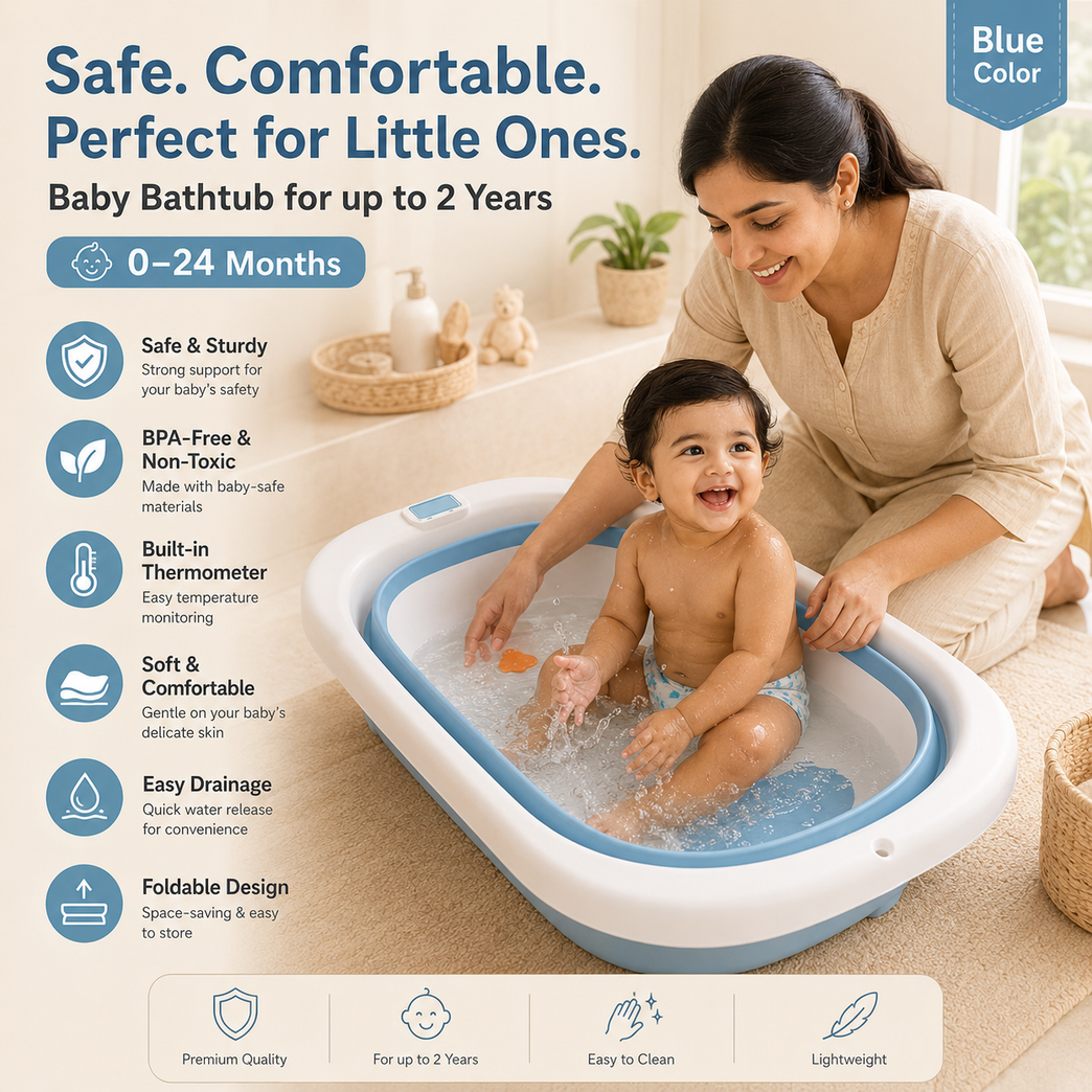 Premium Foldable Baby Bath Tub with Temperature Sensor & Soft Cushion Support | Portable Non-Toxic Infant Bathtub for Newborns & Toddlers (0–24 Months) | Space-Saving Baby Bathing Tub