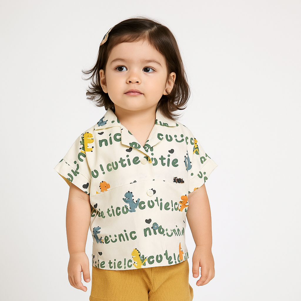 Nicky Kids - Girls’ Dino Print Cotton Shirt – Cute & Comfy Summer Wear