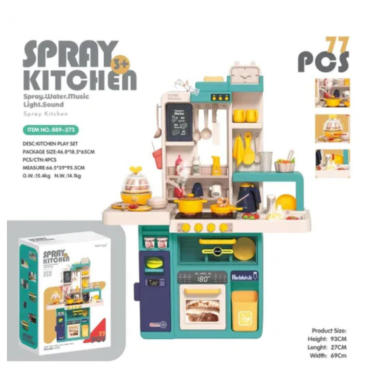 Kids Spray Kitchen Set 77 PCS with Light Sound Water Spray Cooking Play Toy