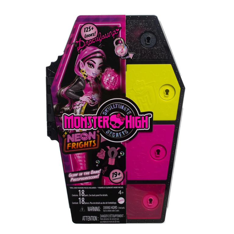Monster High Doll and Fashion Set, Draculaura Doll, Skulltimate Secrets ,Neon Frights, Dress-Up Locker with 19+ Surprises