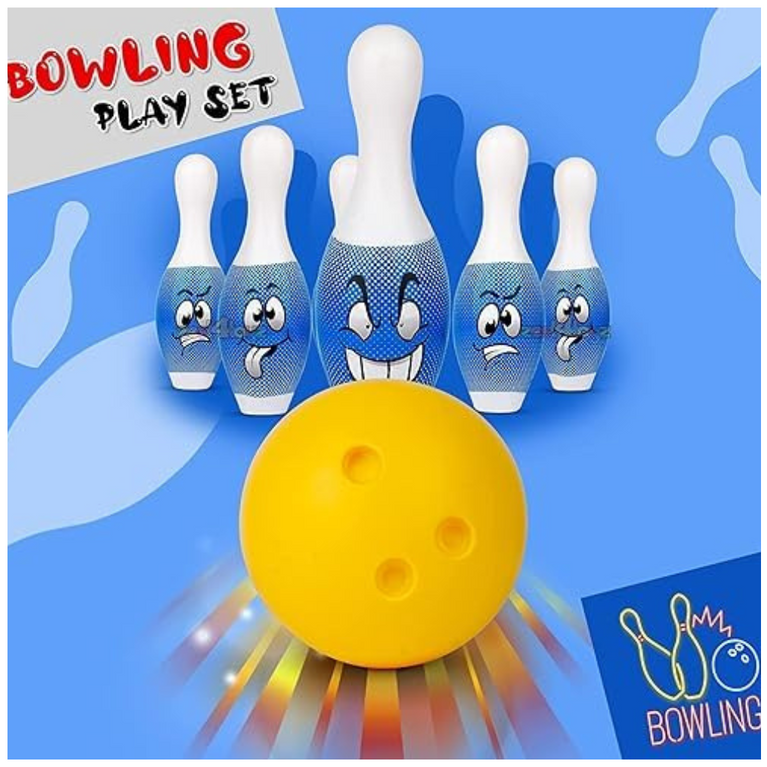 Ninos Big Size Bowling Play Set with 6 Big Pins and 1 Easy Insert Finger Ball Toy for Kids
