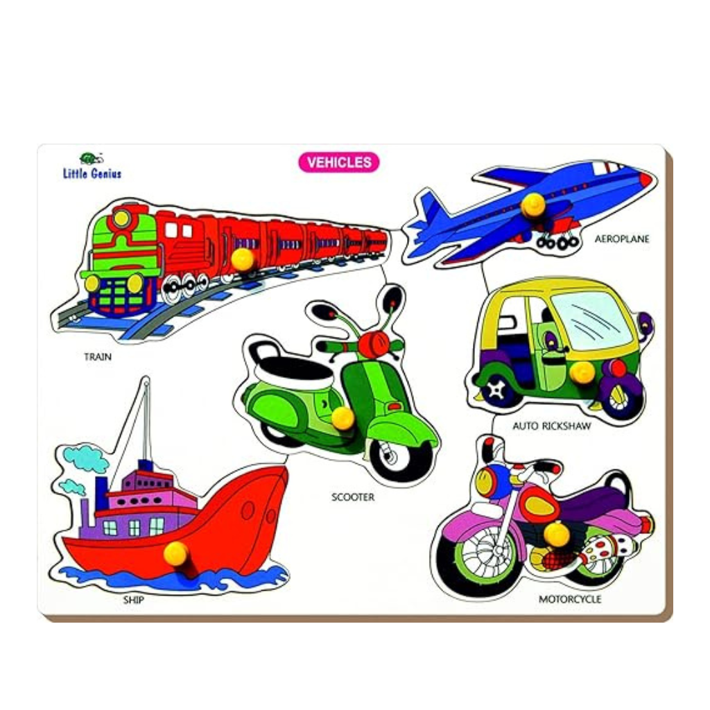 Little Genius- Vehicles Tray With Knob