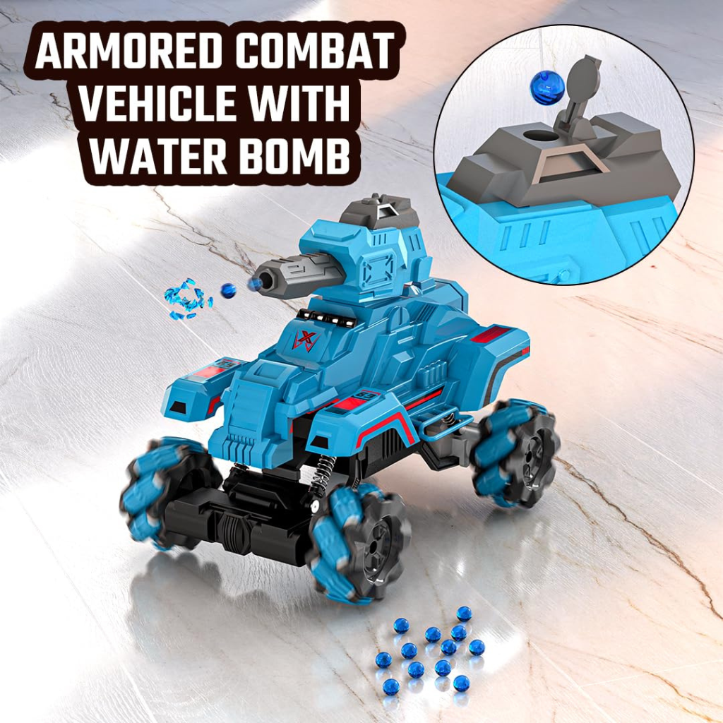 Mirana Drifter Tank Bullet Shooter 4WD 4x4 RC Car Toy for Kids - Remote & App Controlled Vehicle - 360 Rotation & Omnidirection Wheels - Type-C USB Rechargeable