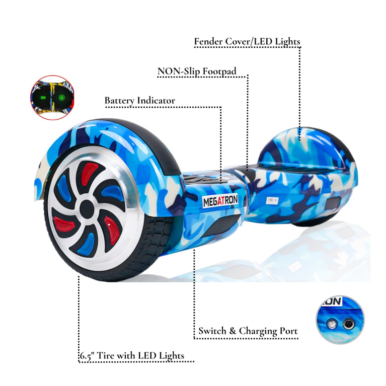 Hoverboard India- Self-Balancing Electric Scooter 6.5 Inch Hoverboard for Adults and Kids with LED Light & Carry Handle (Military Blue)