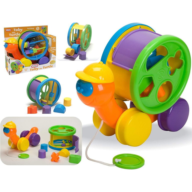 Kids Pull Along Turtle Toy Shape Sorting Rolling Toy with Wheels Learning Activity Toy for Toddlers