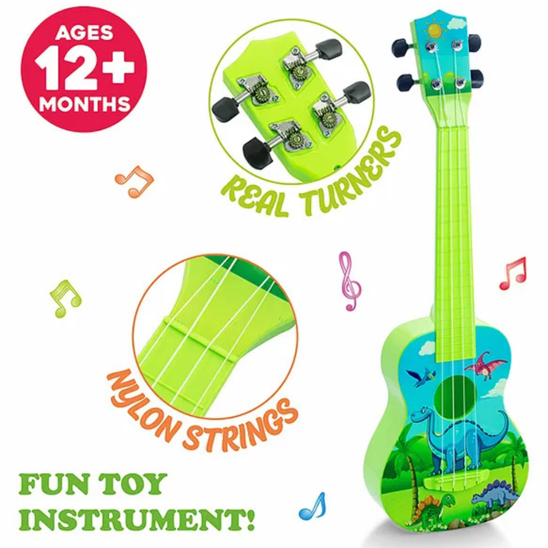 Sunny Dino Print Musical Guitar with 4 Strings