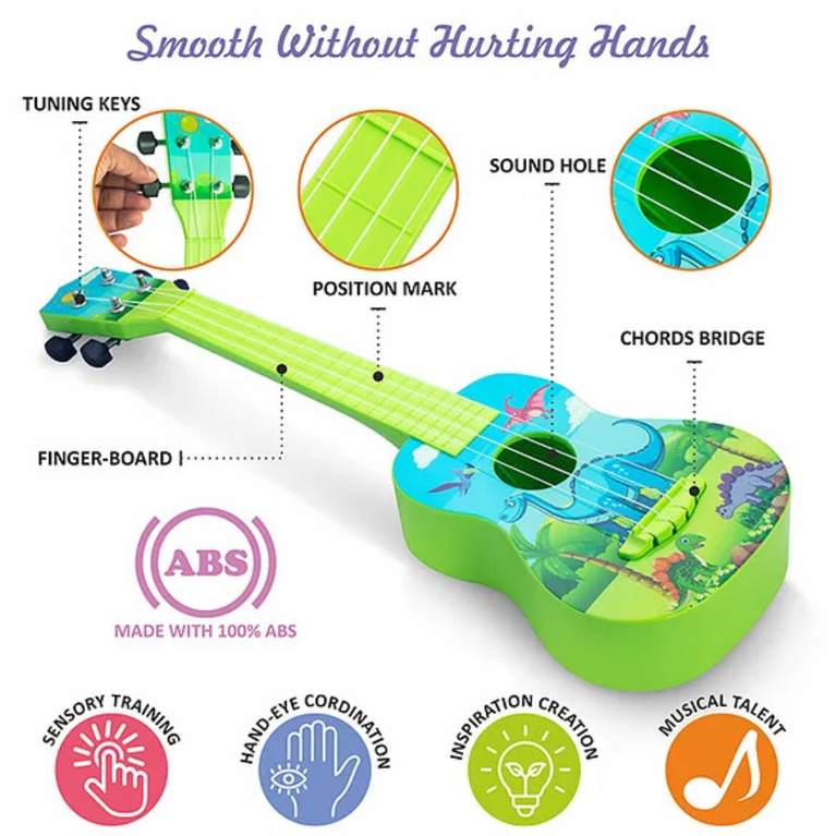 Sunny Dino Print Musical Guitar with 4 Strings