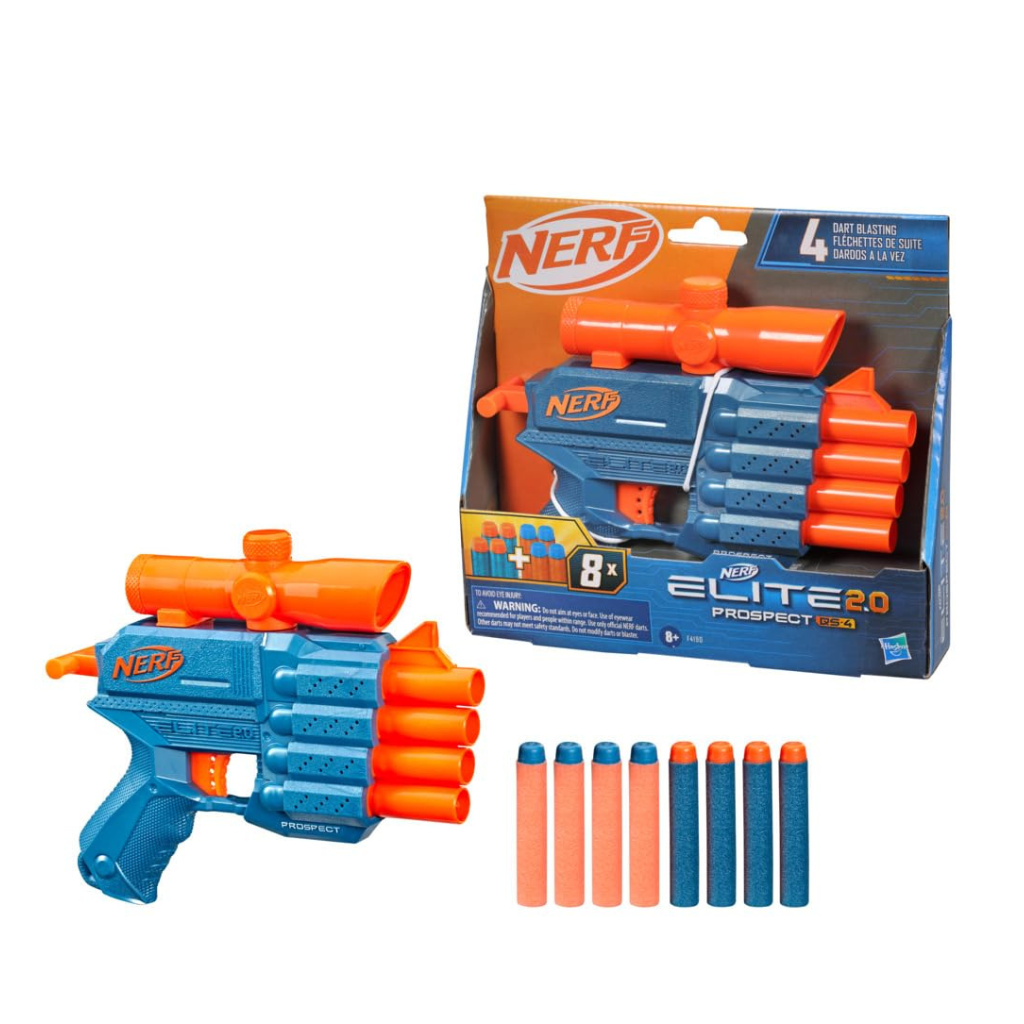 Nerf Elite 2.0 Prospect QS-4 Blaster, 8 Official Elite Darts, 4-Dart Blasting