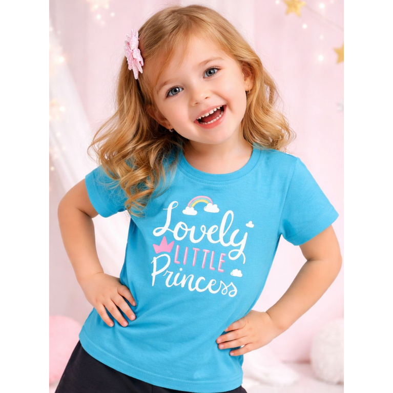 Ninos 100% Cotton Knit Half Sleeves "Lovely Little Princess" Printed Coordinating Tee & Shorts Set