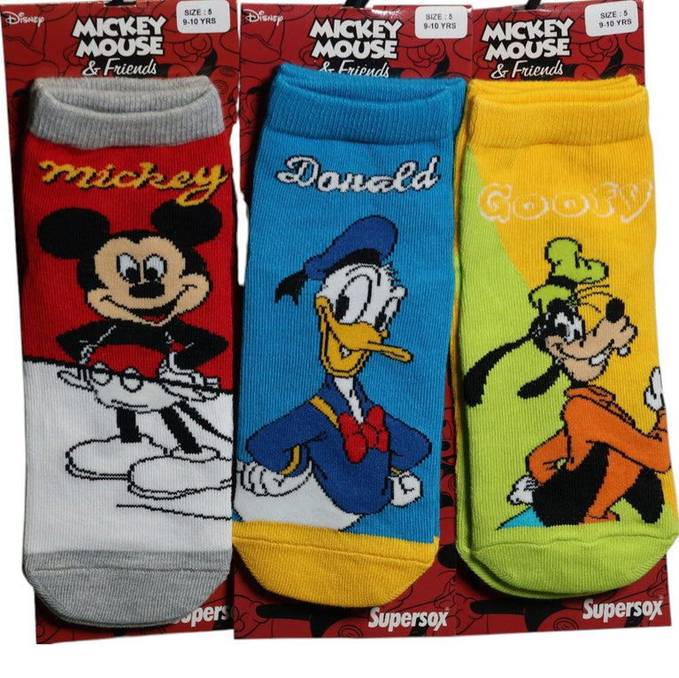 Mickey Mouse & Friends Kids Cotton Ankle Socks | Mickey, Donald Duck & Goofy | Soft & Breathable | Multicolor | Pack of 3