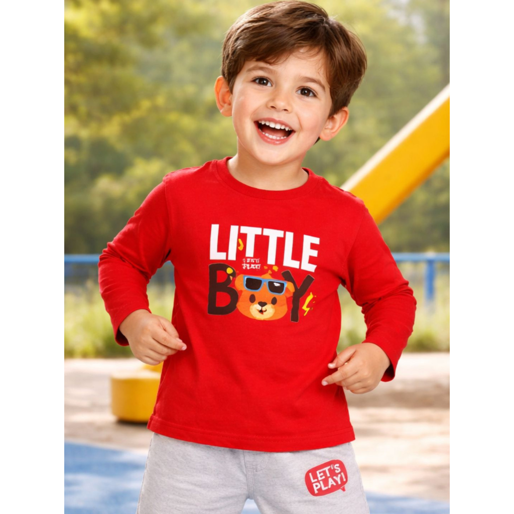 Ninos 100% Cotton Knit Full Sleeves " Little Boy " Printed T-shirt and Pant Set for boys