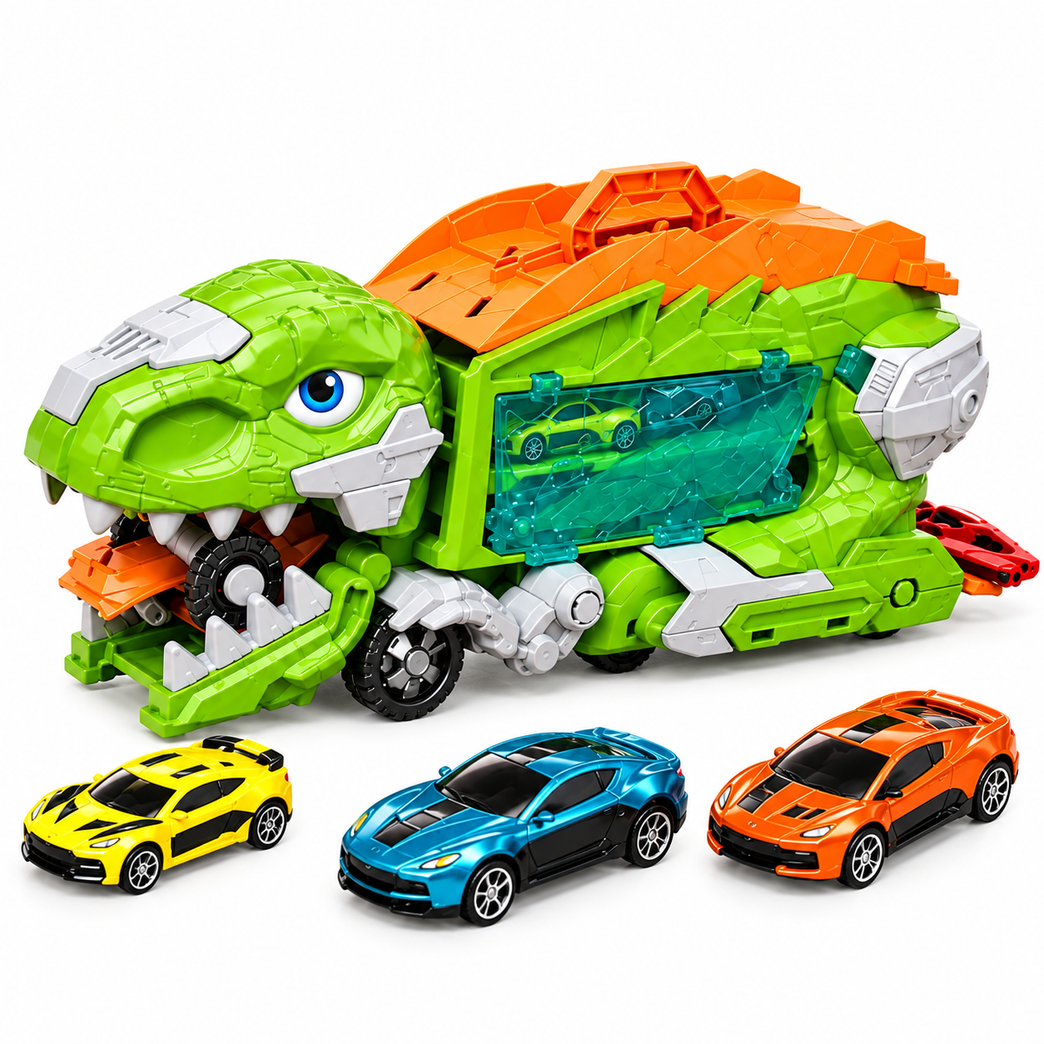 Dinosaur Car Carrier Toy with Mini Cars and Launch Track