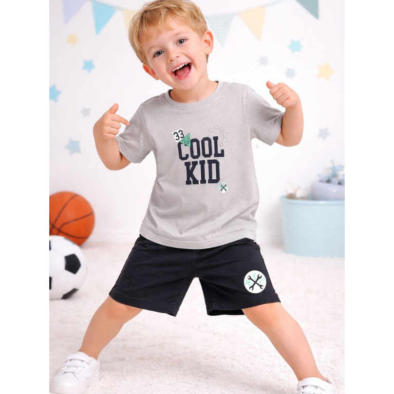 Ninos 100% Cotton Knit Half Sleeves "Cool Kid" Printed Coordinating Tee & Shorts Set for Boys