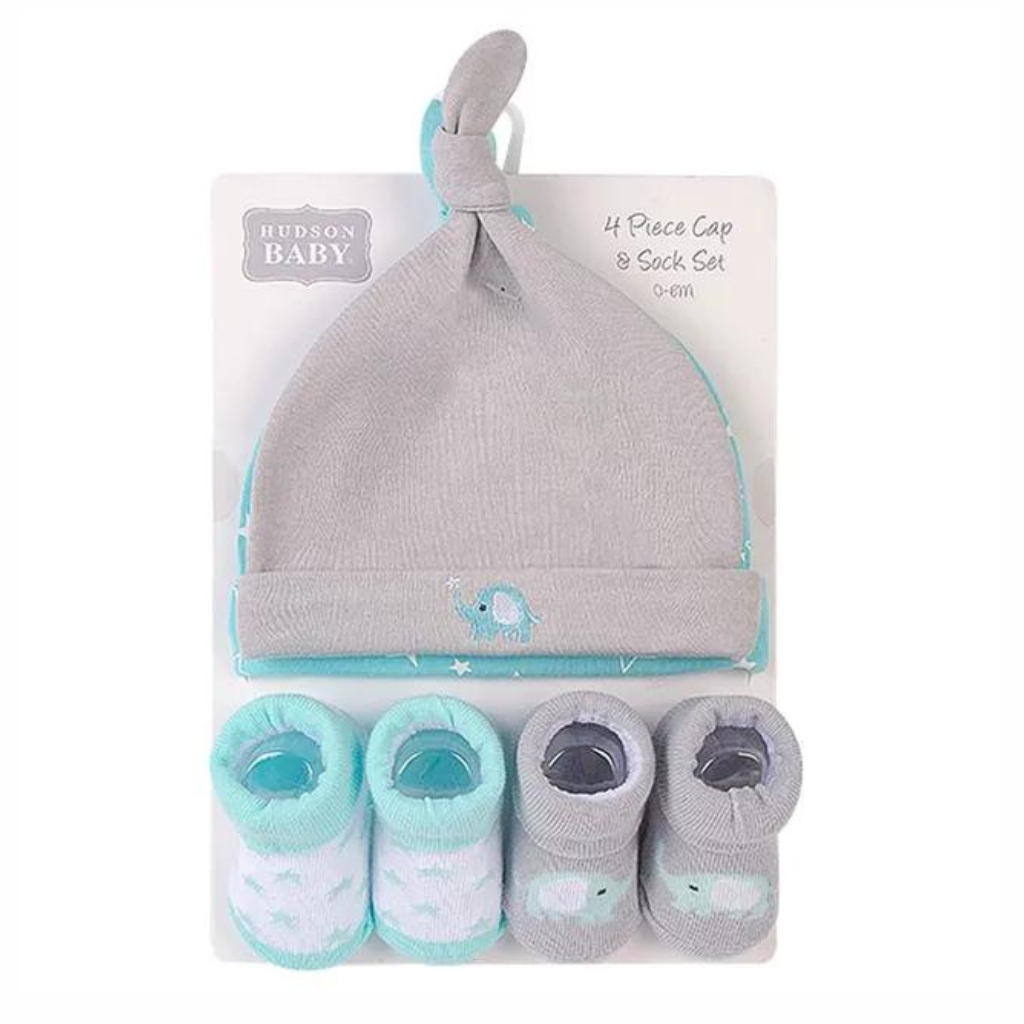 LH-HUDSON BABY CAP WITH SOCKS ELEPHANT