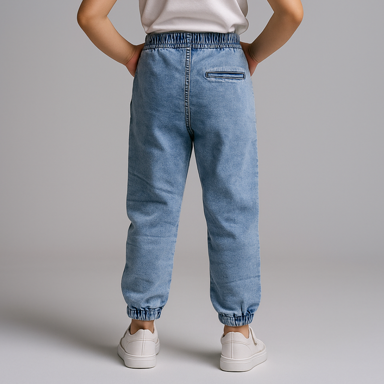 Hamleys-Girls' Denim Jogger Pants with Snow Wash and Graphic Print  For Kids