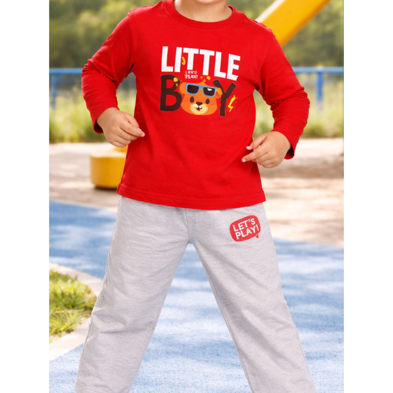 Ninos 100% Cotton Knit Full Sleeves " Little Boy " Printed T-shirt and Pant Set for boys