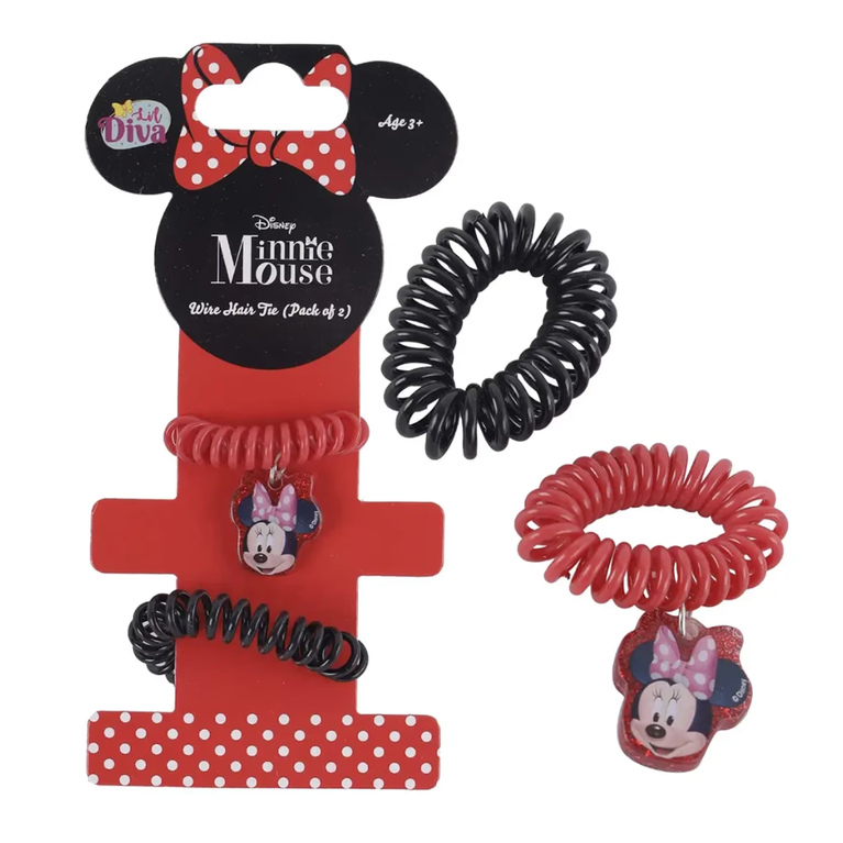 Kids Spiral Hair Ties Pack of 2 with Cute Character Charm | Red & Black