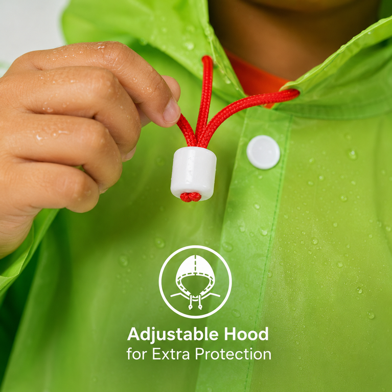 Kids Waterproof PVC Hooded Raincoat with Cute Robot Print | Lightweight Full-Sleeve Rain Wear for Boys & Girls