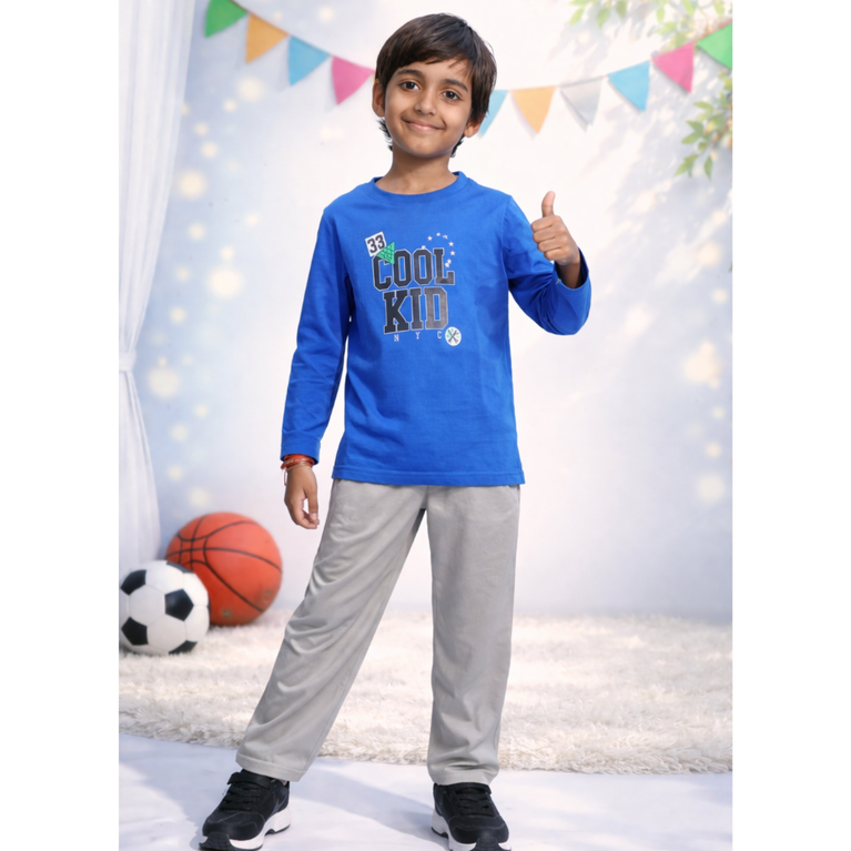 Ninos 100% Cotton Knit Full Sleeves " Cool Kid " Printed T-shirt and Pant Set for Boys