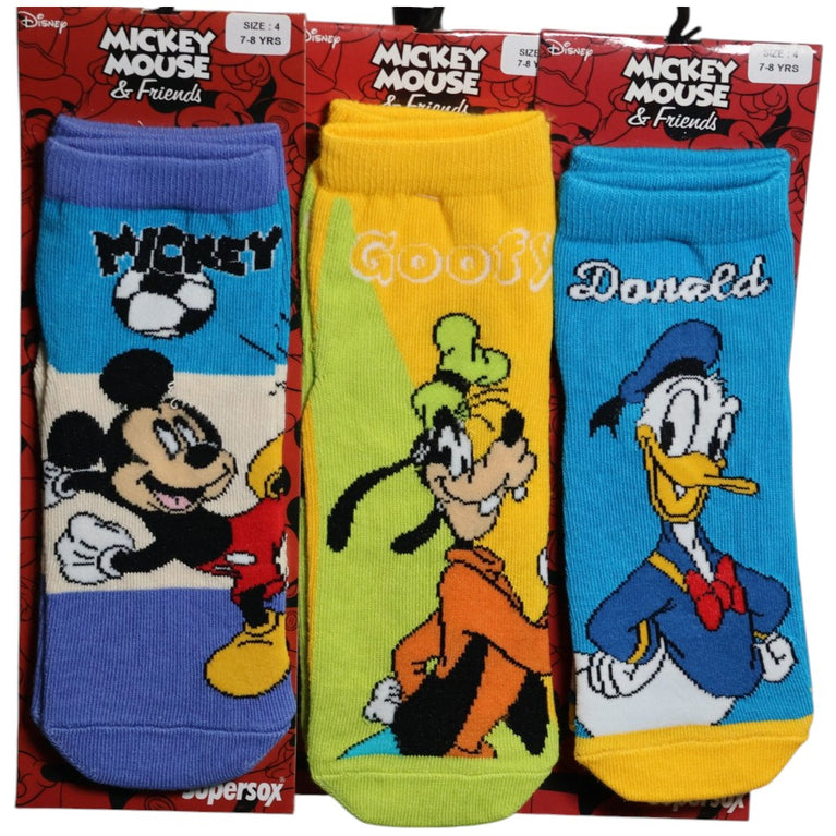 Mickey Mouse & Friends Kids Cotton Ankle Socks | Mickey, Donald Duck & Goofy | Soft & Breathable | Multicolor | Pack of 3
