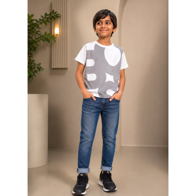 HBOSS- Kids Cotton Knit Half Sleeves Crew Neck T-Shirt with Boss Text Print , 2-11 years