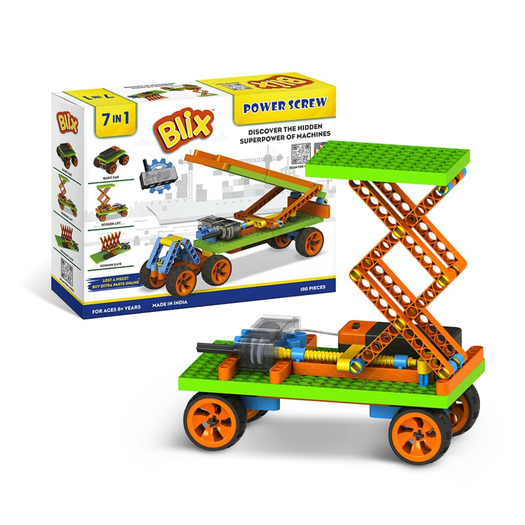 Blix Power Screw STEM Construction Toy Kit with Motorised Gearbox (186 Pieces)