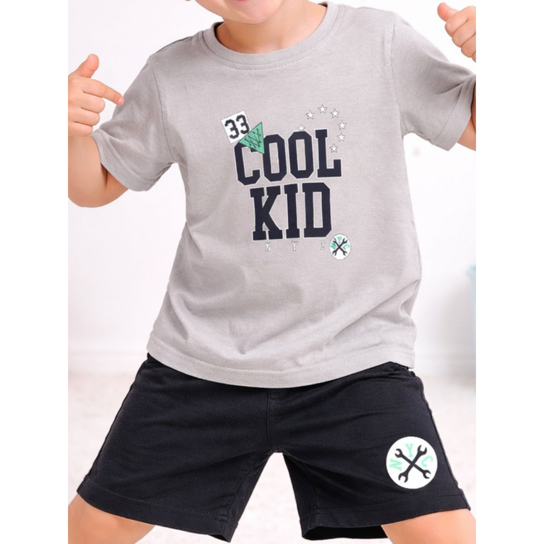 Ninos 100% Cotton Knit Half Sleeves "Cool Kid" Printed Coordinating Tee & Shorts Set for Boys