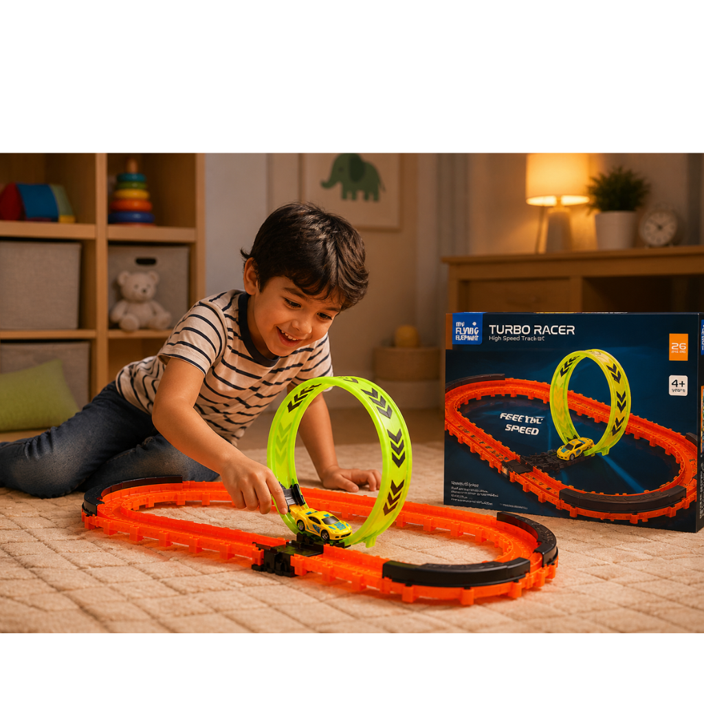 Kids Turbo Racer Loop Track Set High Speed Racing Toy (26 Pieces)