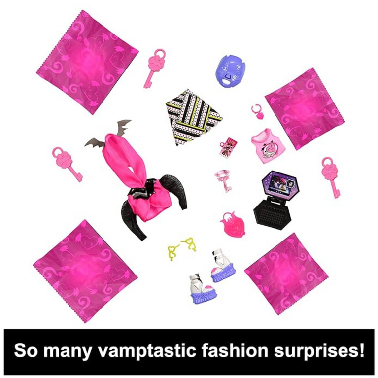 Monster High Doll and Fashion Set, Draculaura Doll, Skulltimate Secrets ,Neon Frights, Dress-Up Locker with 19+ Surprises