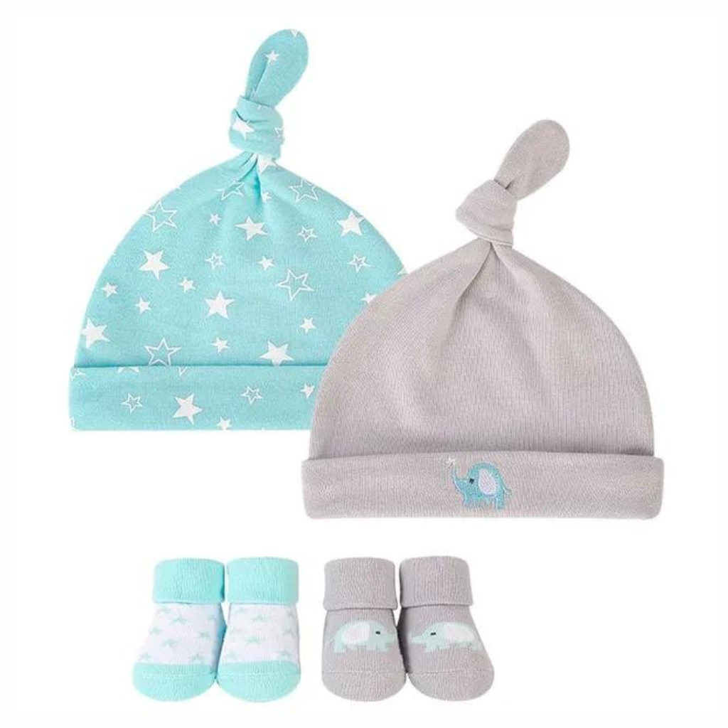 LH-HUDSON BABY CAP WITH SOCKS ELEPHANT