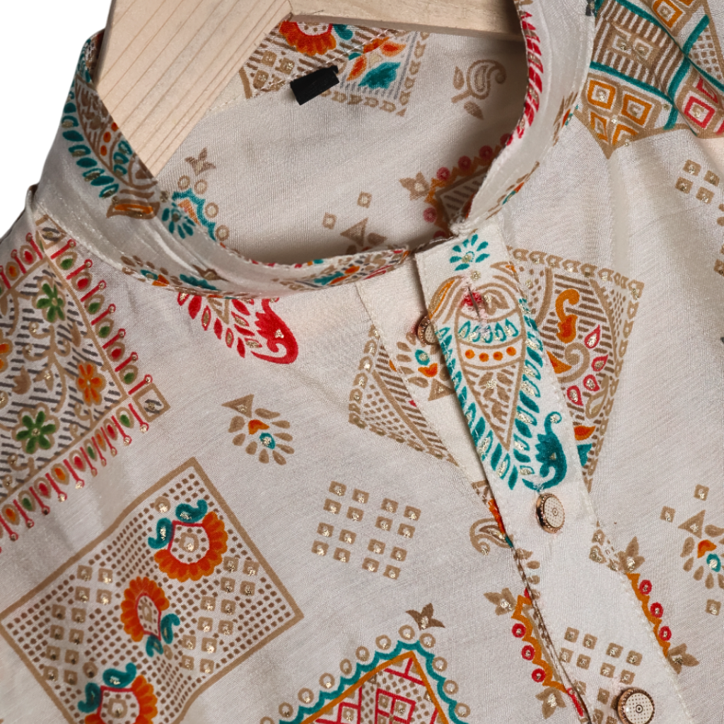 NINOS Boys Off-White Multi-Color Printed Kurta Pajama Set – Festive & Ethnic Wear for Kids