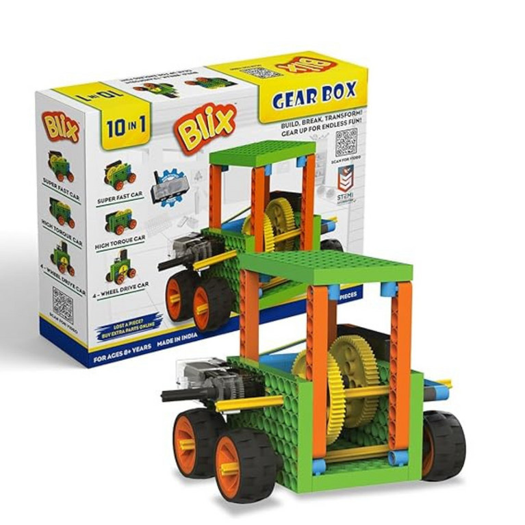 Blix Robotix - Gears Box, Science Kit, Educational DIY Building Set, Construction Toys 100 pieces